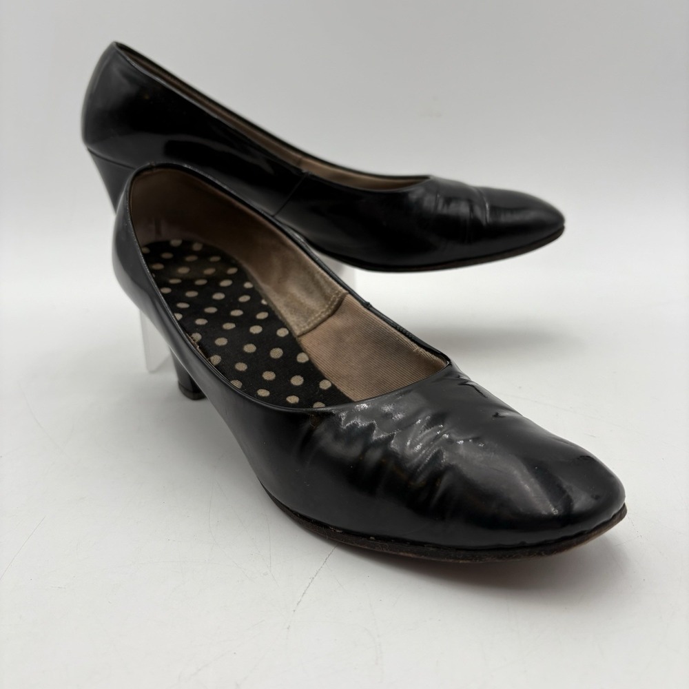 Audition Womens 7.5 Narrow Black Leather Heels Vintage Classic Pumps Made‎ Italy